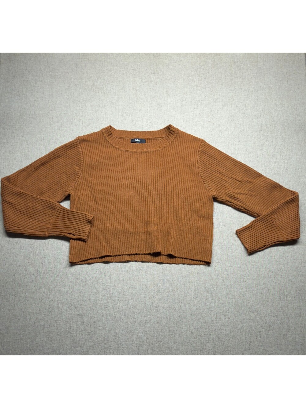 Lulus Womens L Rust Brown Ribbed Cropped Sweater Long Sleeve Thumb Holes